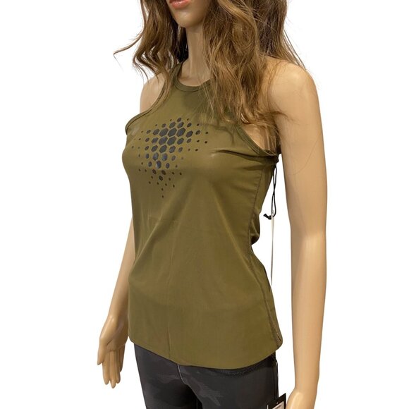 Karma Womens Olive mesh Sleeveless Racerback Top XS - Picture 3 of 16